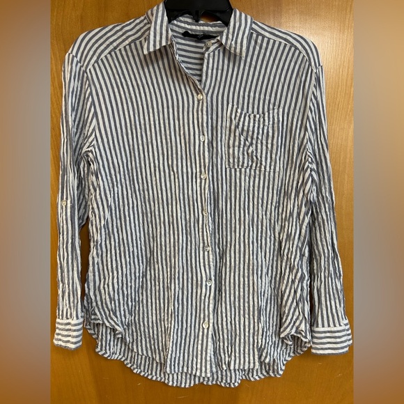 Jane and Delancey Navy and White Striped Button-Up Shirt - Women’s Size Small - Picture 1 of 2